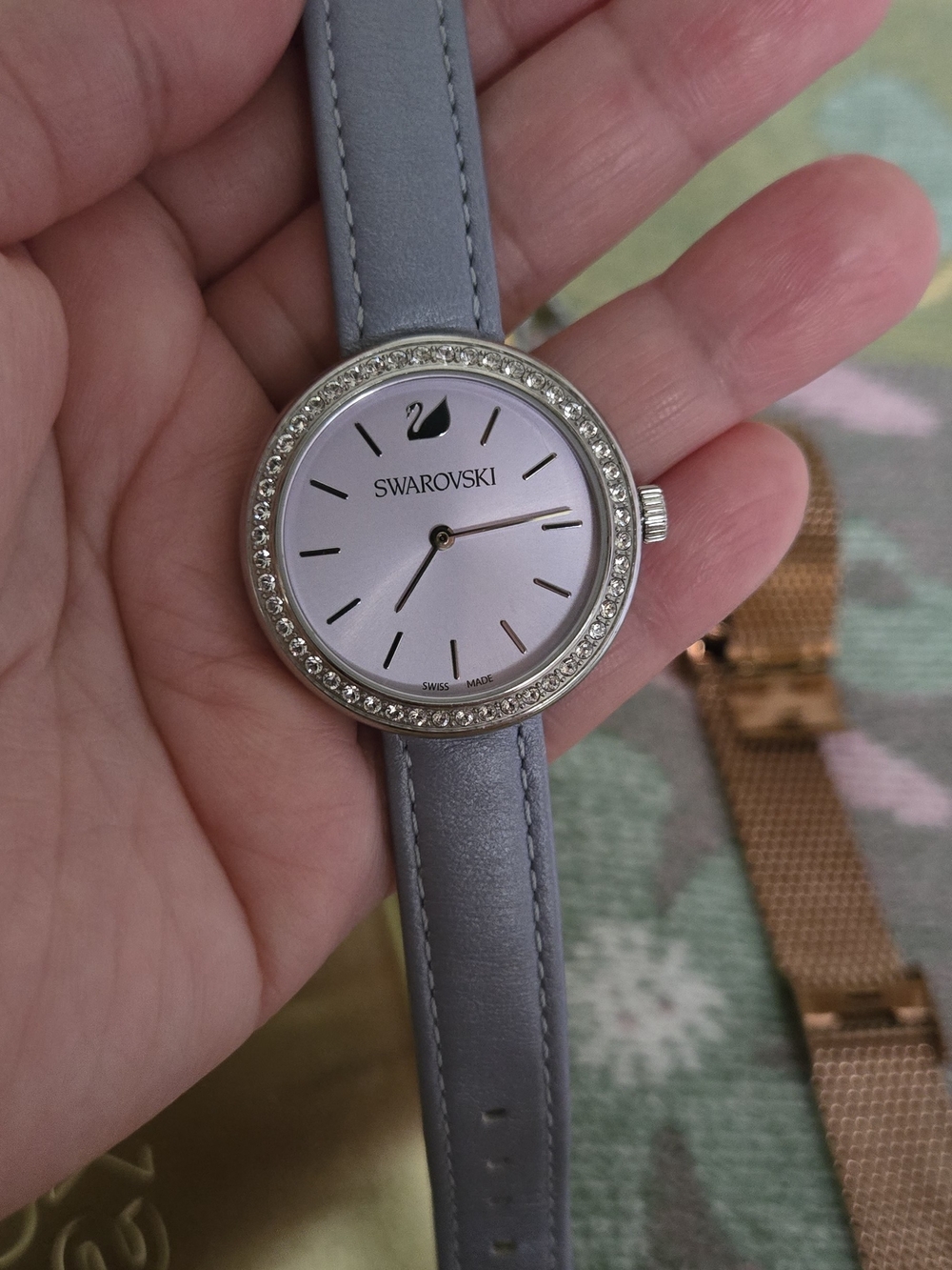 Swarovski Women's Gray Leather Crystal-Accent Watch